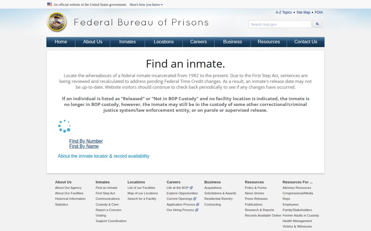 Federal Bureau of Prisons inmate locator search options
