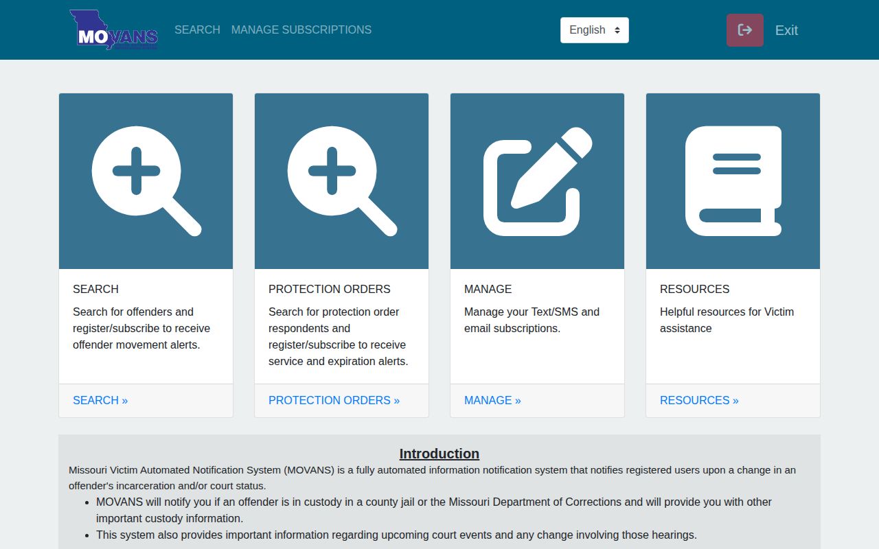 Current Missouri MOVANS search and registration interface
