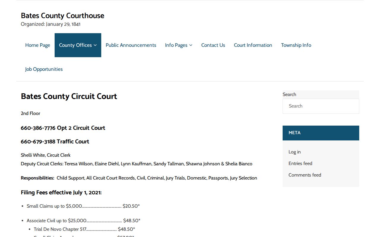 Bates County Circuit Court page for criminal case record access