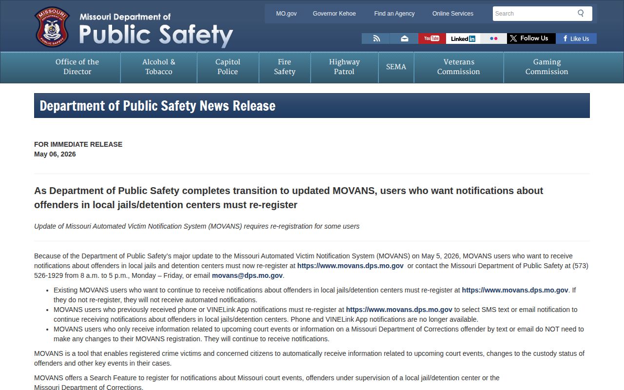 Bates County MOVANS May 2026 release alert transition notice