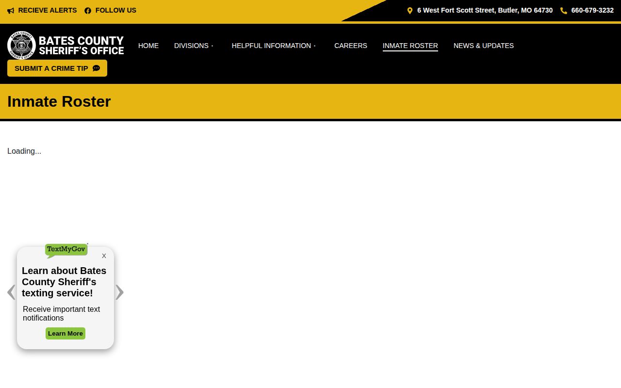 Official Bates County Sheriff roster page and jail contacts